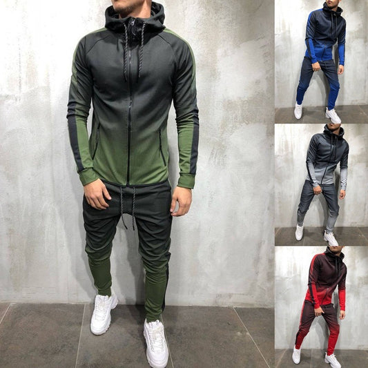 Pull et pantalon à fermeture éclair à capuche en deux parties décontractés pour hommes Sportswear