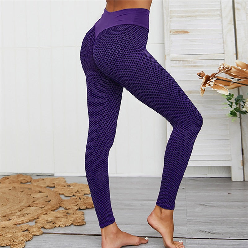 CHRLEISURE Grid Tights Pantalon de Yoga Femmes Sans couture Taille Haute Leggings Respirant Gym Fitness Push Up Vêtements Fille Yoga Pantalon