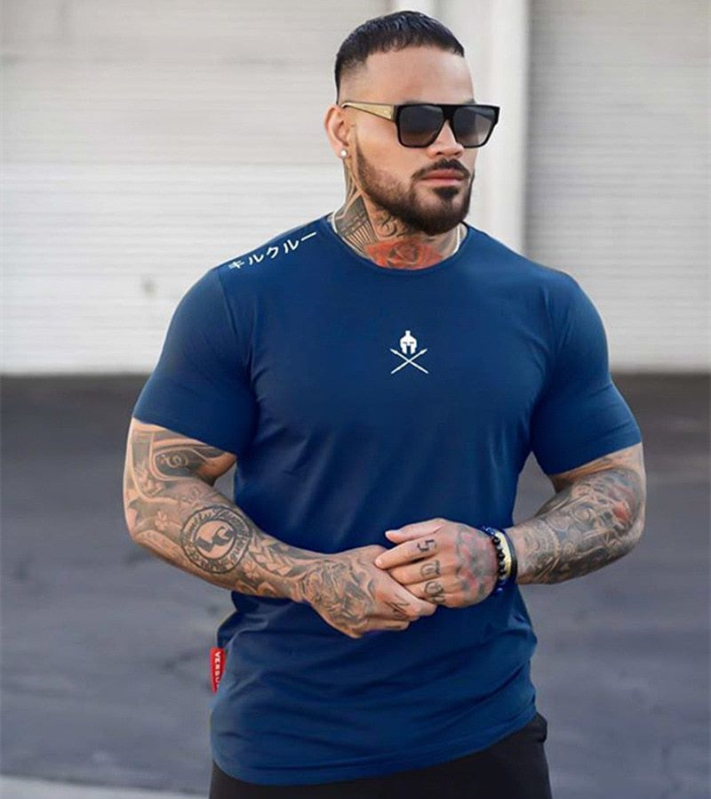 Hommes T Shirts Mode Eté Musculation Lettre Imprimé Tshirt Hommes GYM Fitness Workout O-Neck Show Muscle