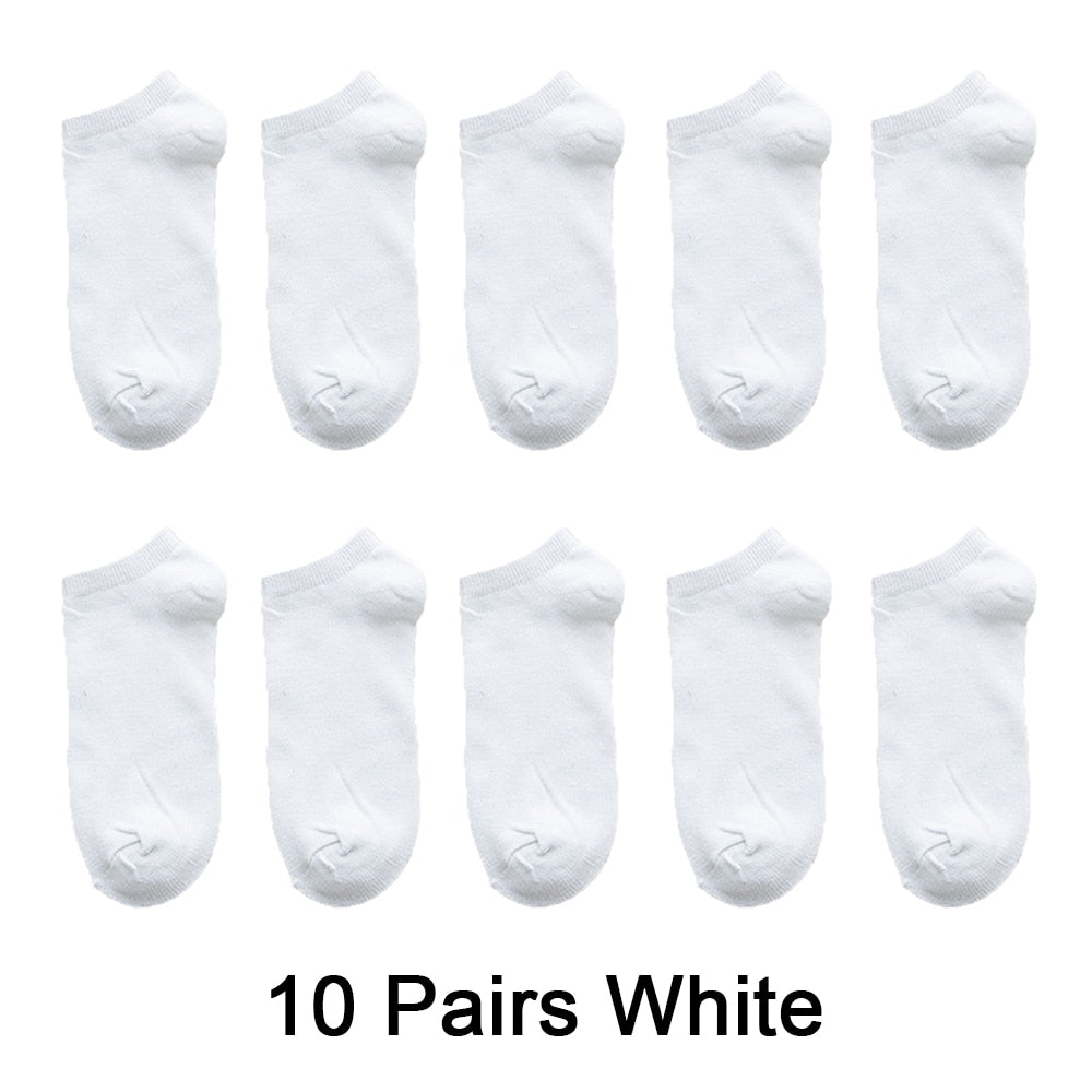 10 paires Femmes Respirant Chaussettes de sport Couleur unie Bateau Confortable Coton Cheville Chaussettes en gros