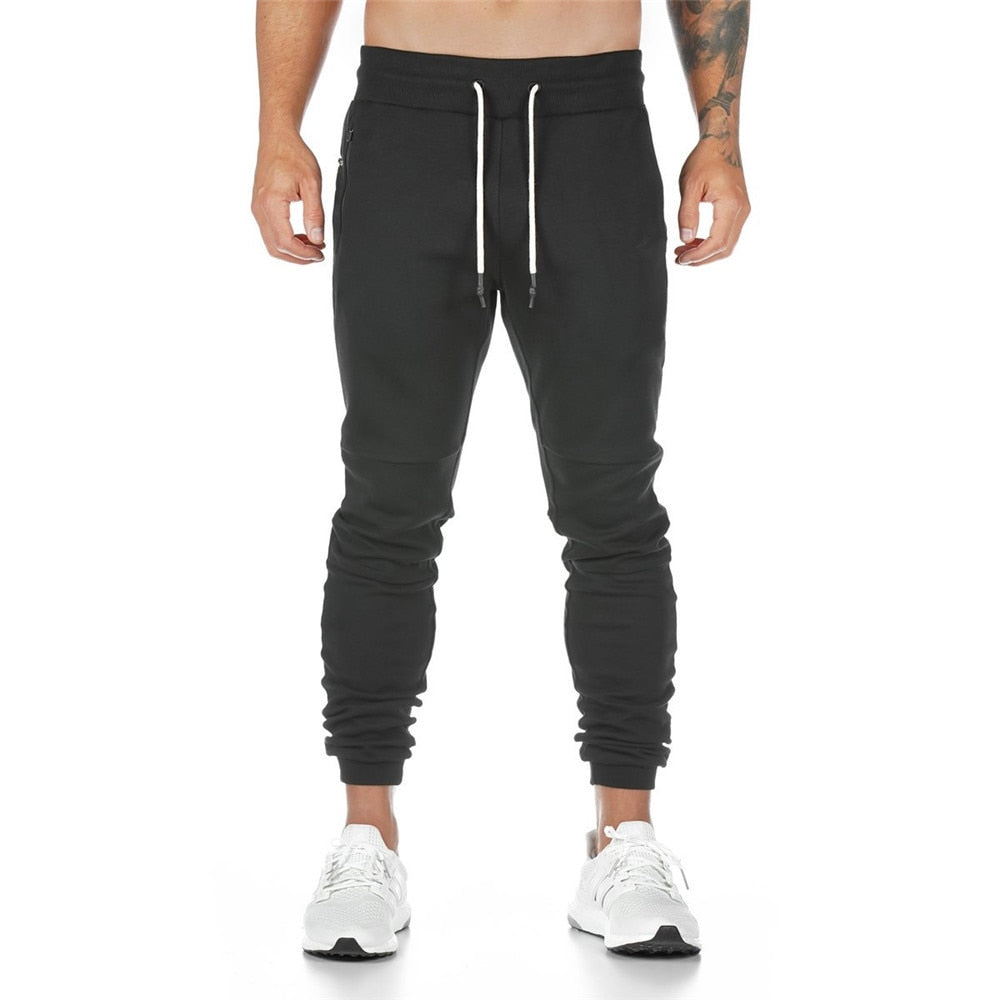 Noir Joggers Pantalons de survêtement Hommes Slim Pantalon décontracté Couleur Solide Gym Entraînement Coton Sportswear Automne Homme Fitness Crossfit Trackpants