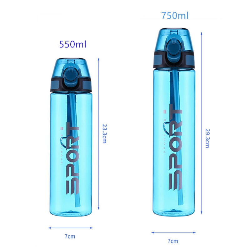 Bouteille d'eau de sport de 550 ml/750 ml avec paille Portable Gym Fitness Sports Shaker bouteille de boisson Drinkware Waterbottle écologique