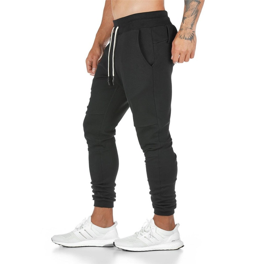 Noir Joggers Pantalons de survêtement Hommes Slim Pantalon décontracté Couleur Solide Gym Entraînement Coton Sportswear Automne Homme Fitness Crossfit Trackpants