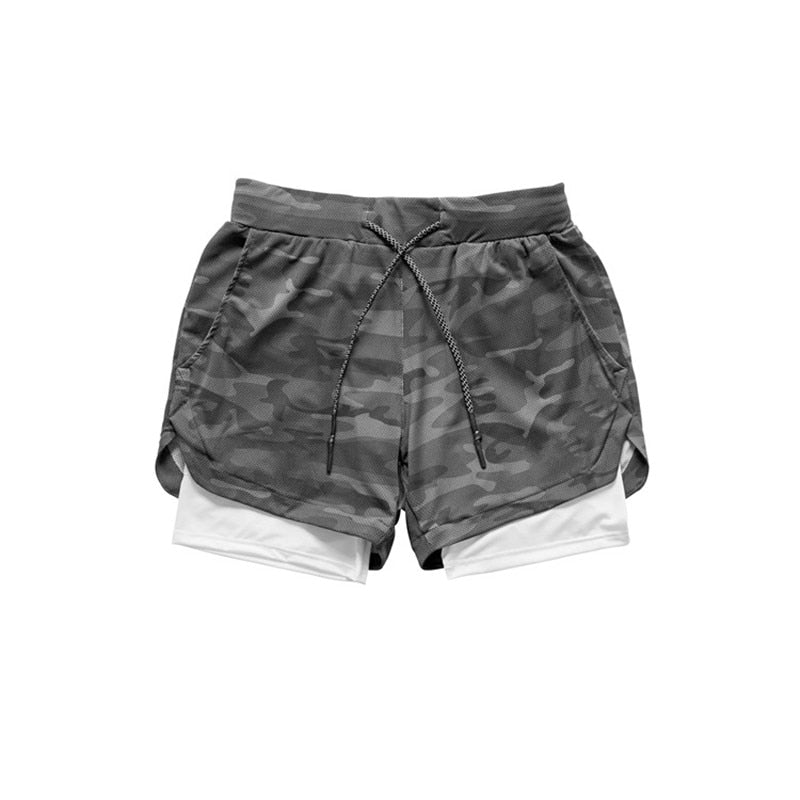 2021 Camo Running Shorts Hommes 2 en 1 Double-deck Quick Dry GYM Sport Shorts Fitness Jogging Workout Shorts Hommes Sports Pantalons courts