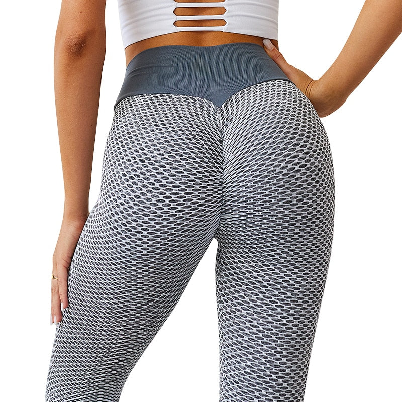 CHRLEISURE Grid Tights Pantalon de Yoga Femmes Sans couture Taille Haute Leggings Respirant Gym Fitness Push Up Vêtements Fille Yoga Pantalon